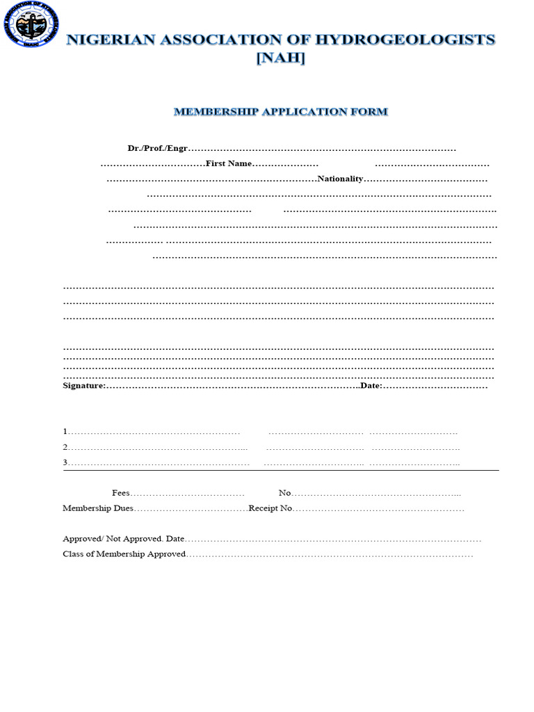 Nah Membership Application Form | PDF
