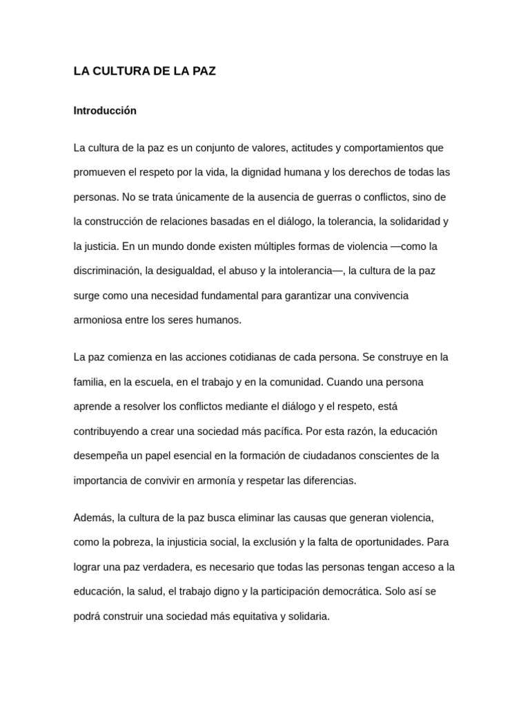 LA CULTURA DE LA PAZ | PDF | Paz | Tolerancia