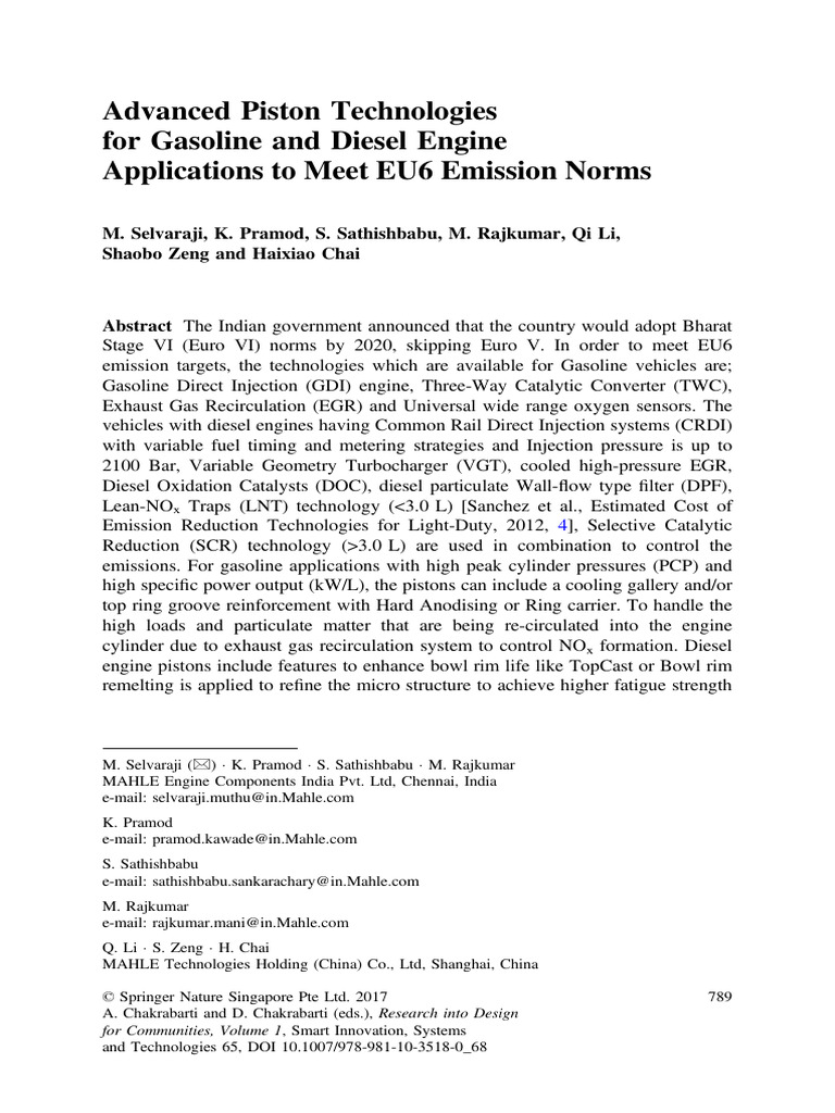 Advanced Piston Technologies for Gasoline and Diesel Engine | PDF ...