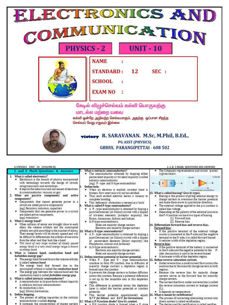 12Th Physics Unit 10 EM Original Kalvimaterial | PDF | P–N Junction ...