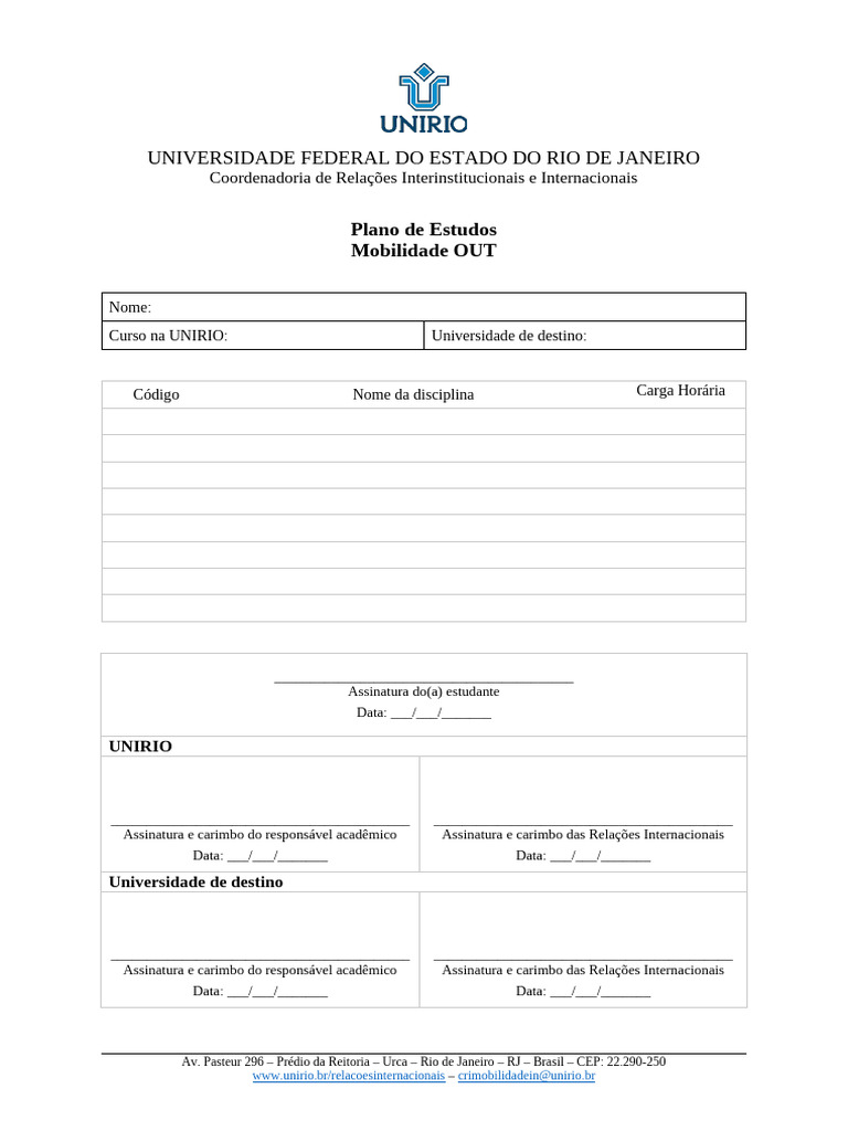Plano de Estudos OUT | PDF