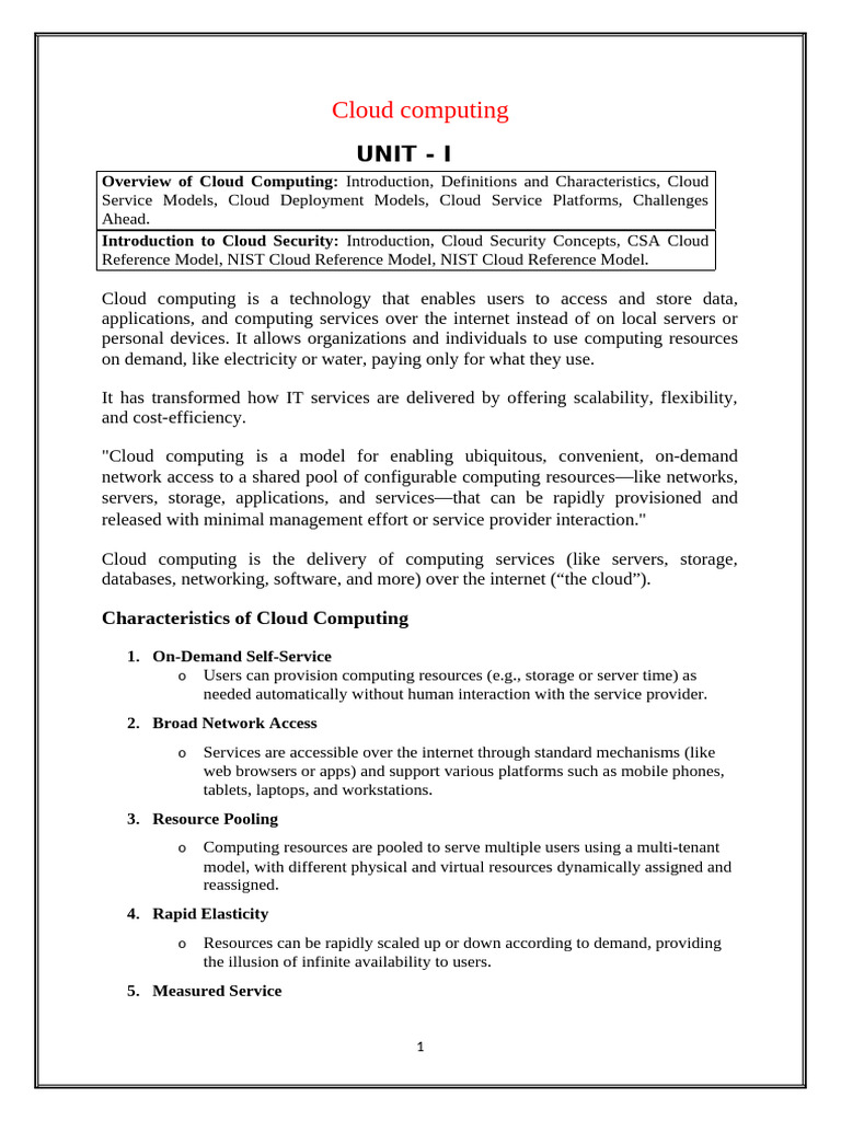 Unit I | PDF | Cloud Computing | Software As A Service