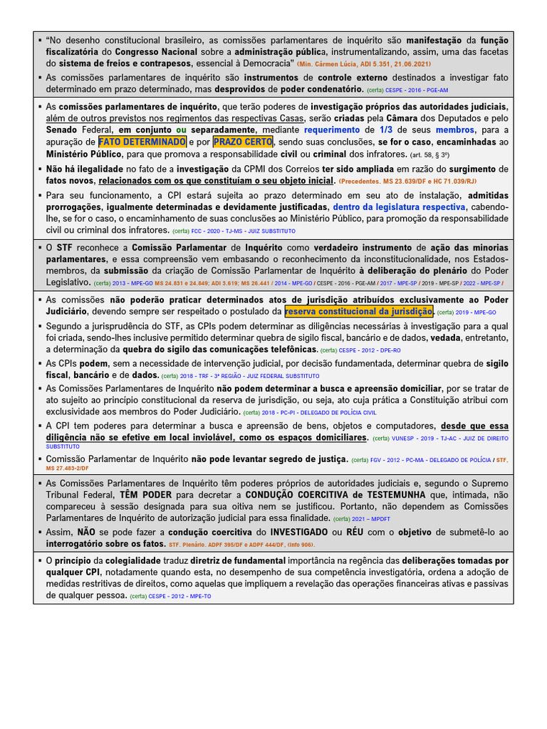Comissões Parlamentares de Inquérito (FICHA) | PDF | Justiça | Crime e ...