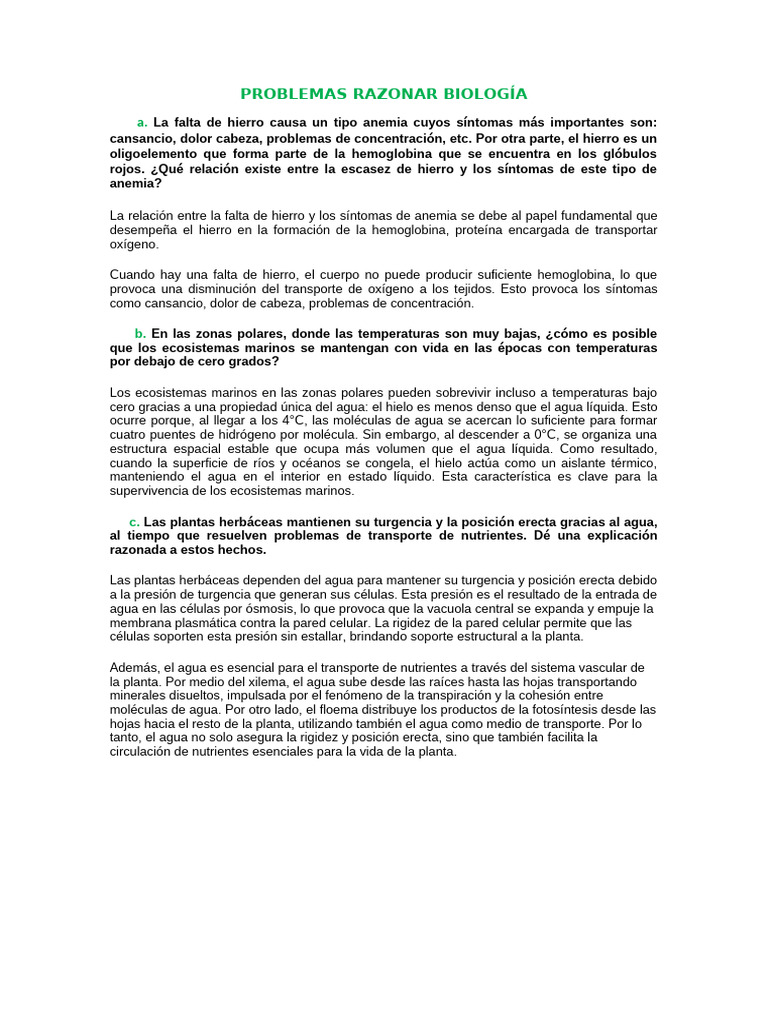 Problemas Razonar Biología | PDF | Agua | Ciencias de la Tierra