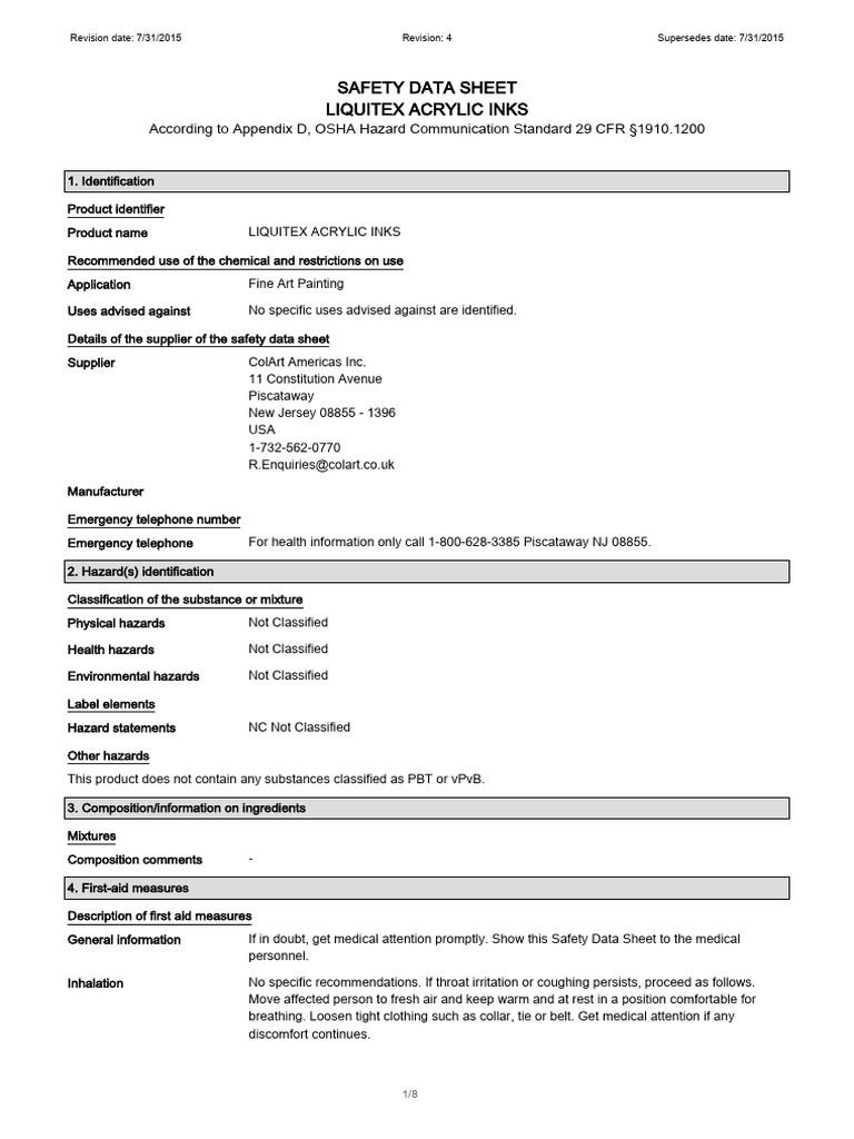 094376976526-Lqx Artists' Acrylic Ink Colours Sds [Us]. | PDF ...