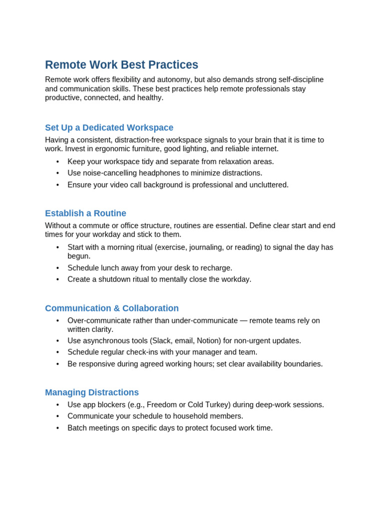 Remote Work Best Practices | PDF