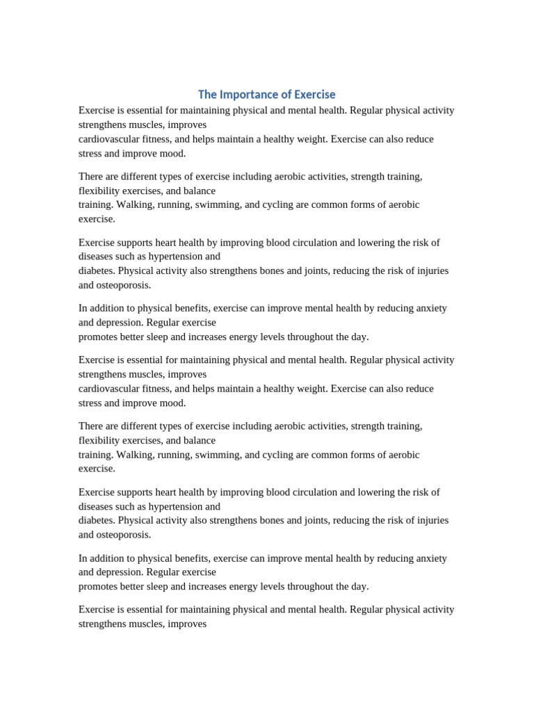 The Importance of Exercise | PDF | Physical Fitness | Strength Training