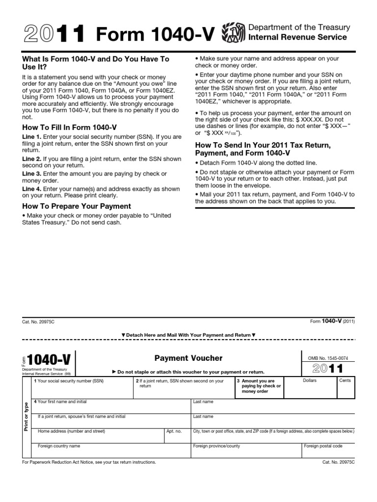 1040-V - Payment Voucher | PDF | Irs Tax Forms | Cheque