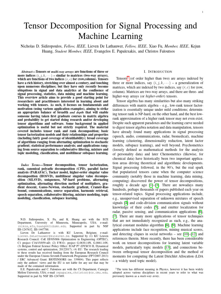 Tensor Decomposition for Signal Processing and Machine Learning | PDF ...