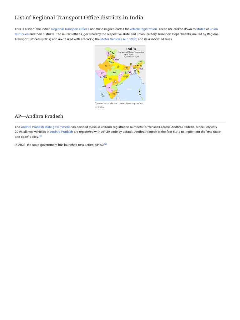 List of Regional Transport Office Districts in India - Wikipedia | PDF ...
