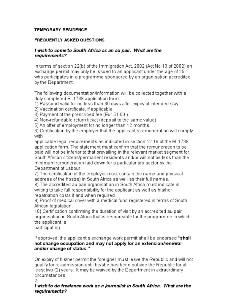 Permits South Africa | Permanent Residence (United States ...
