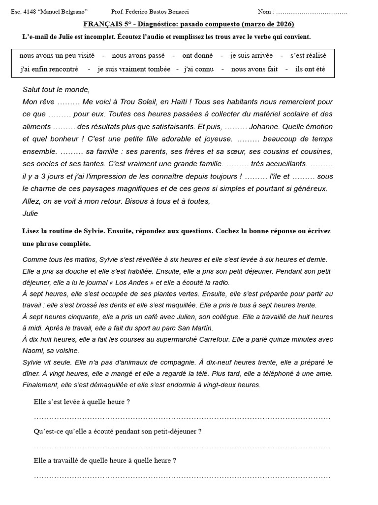 Frances 5to Pasado Compuesto Prof Federico Bustos Bonacci | PDF