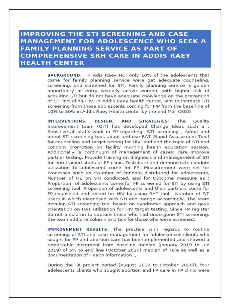 Improving THE PRACTICE OF STI screening and case management FOR ...