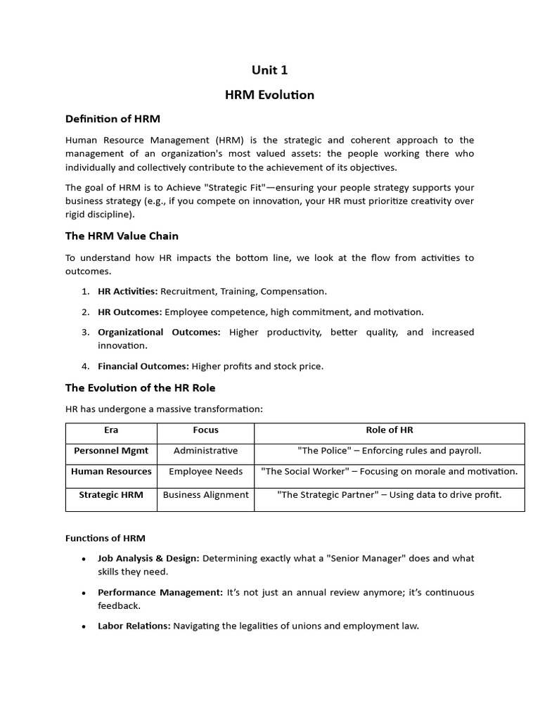 HRM Unit 1 Student Copy | PDF | Human Resource Management | Performance ...