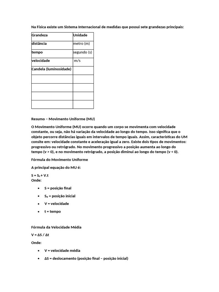Mu e Muv - Fisica 1 Ano Do Ensino Medio | PDF | Velocidade | Tempo