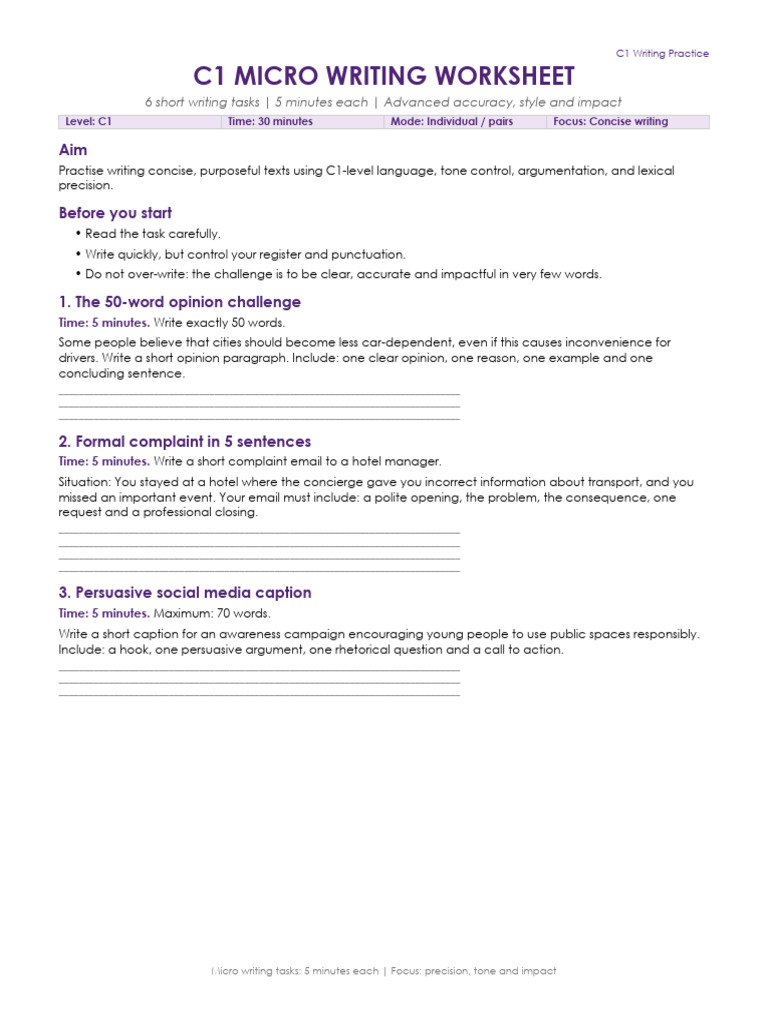 C1_Micro_Writing_Tasks_Worksheet | PDF | Communication | Linguistics