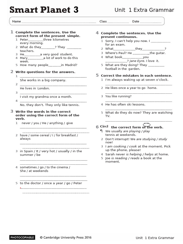 Unit 1 Extra Grammar Without Answers | PDF