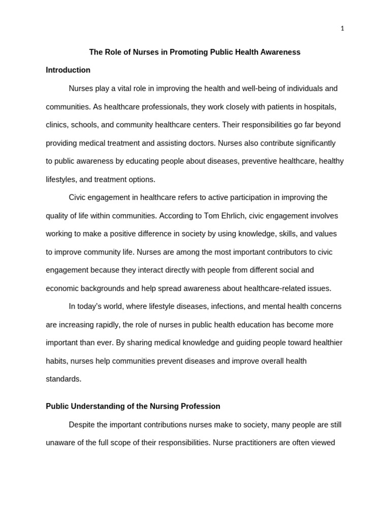 The Role of Nurses in Promoting Public Health Awareness | PDF ...
