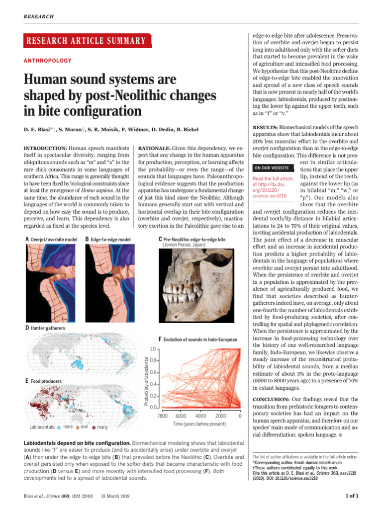 Human Sound Systems Are Shaped by Post-neolithic Changes in Bite ...