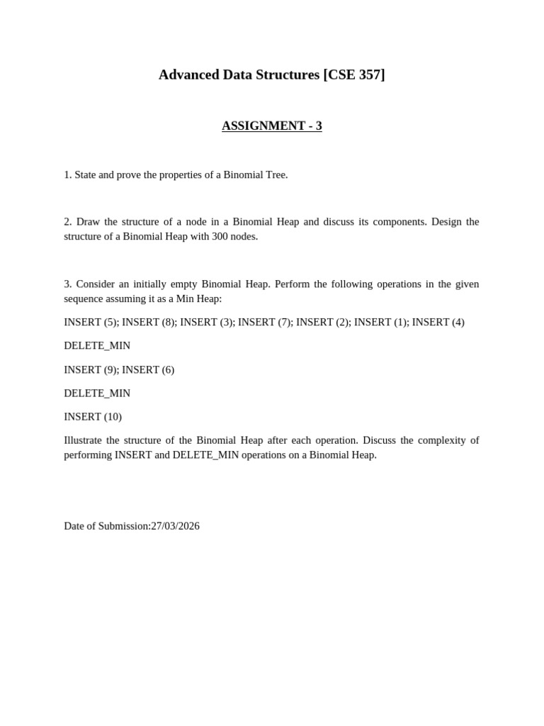 ADS Assignment 3 - Binomial Heaps | PDF