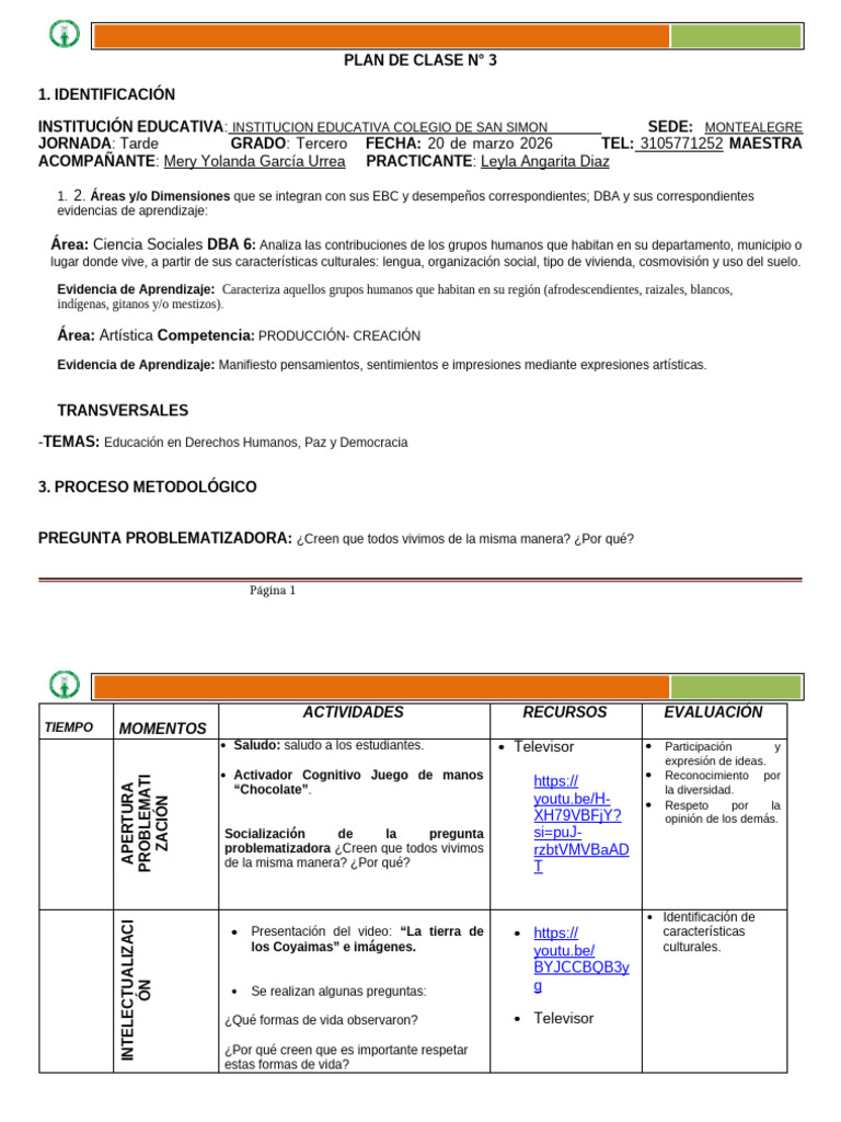20260310 Formato Plan de Clase Ok 03 | PDF | Pedagogía | Aprendizaje