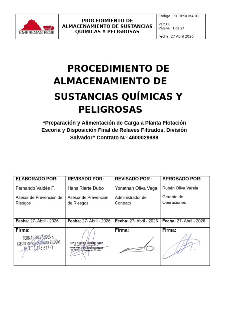 Procedimientos de almacenamiento y segregacion de sustancias peligrosas ...