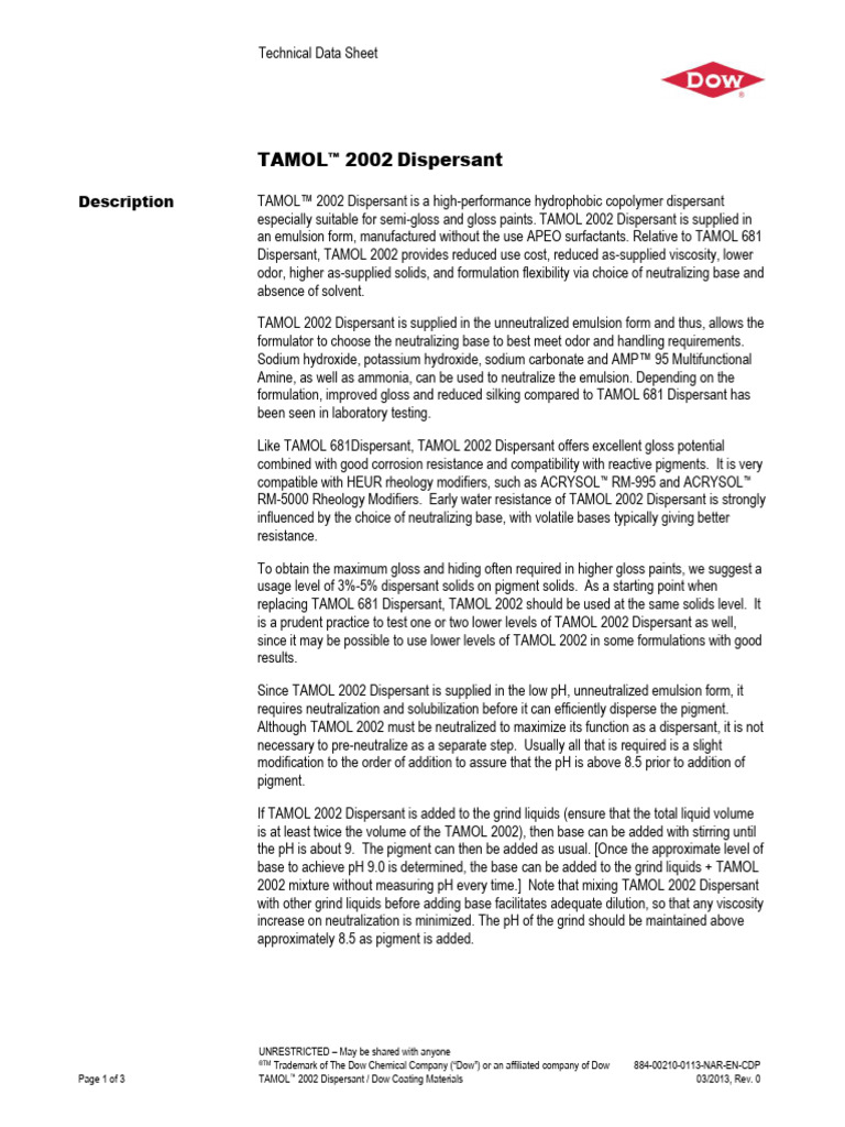Tamol 2002 - Orotan 2002 | PDF | Materials | Chemical Substances