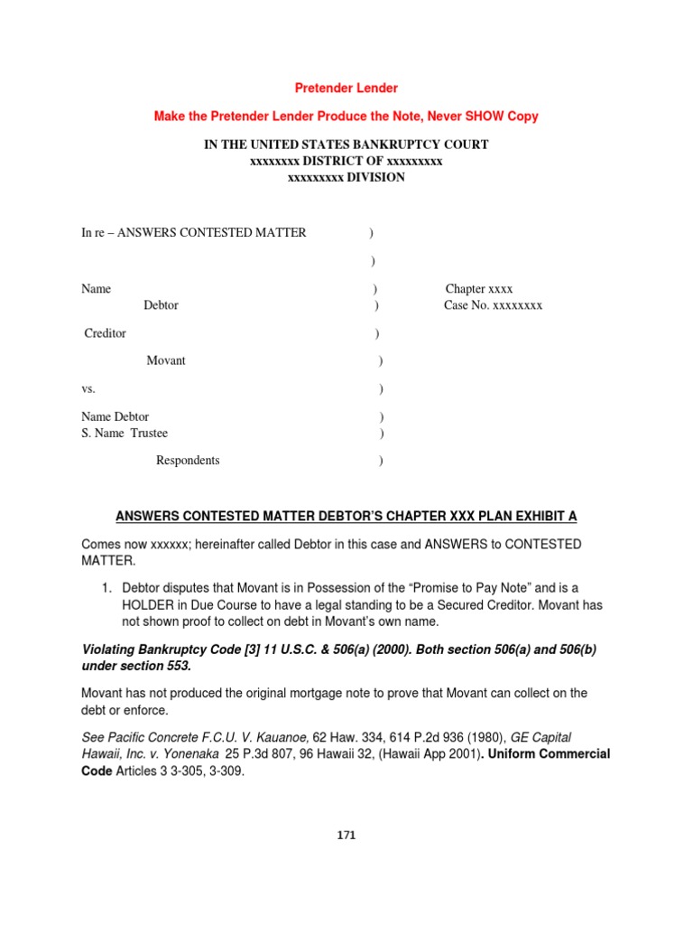Debtor's Defense Against Creditor Claims | PDF | Bankruptcy In The ...