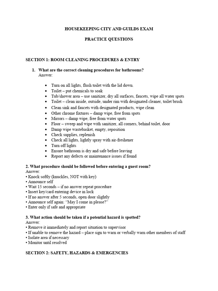 Housekeeping Practice Questions | PDF | Hygiene | Cleaning