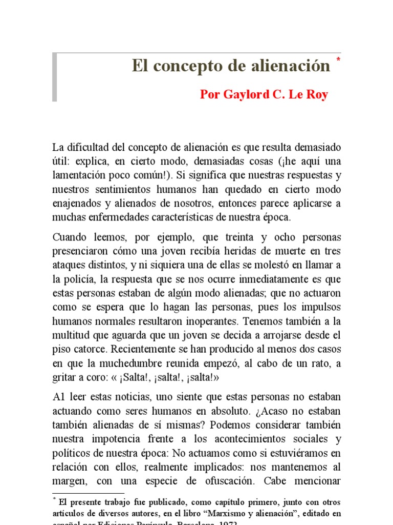 El Concepto de Alienacion | PDF | Alienación social | Karl Marx