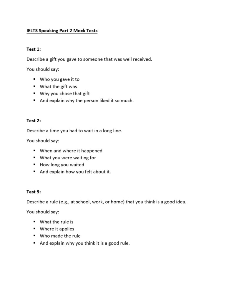 IELTS Speaking Part 2 Mock Tests | PDF