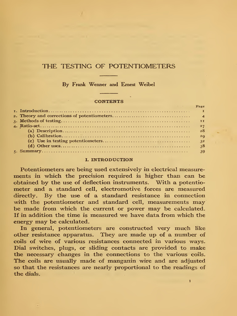 potentiometer Testing | PDF | Physical Quantities | Electrical Engineering