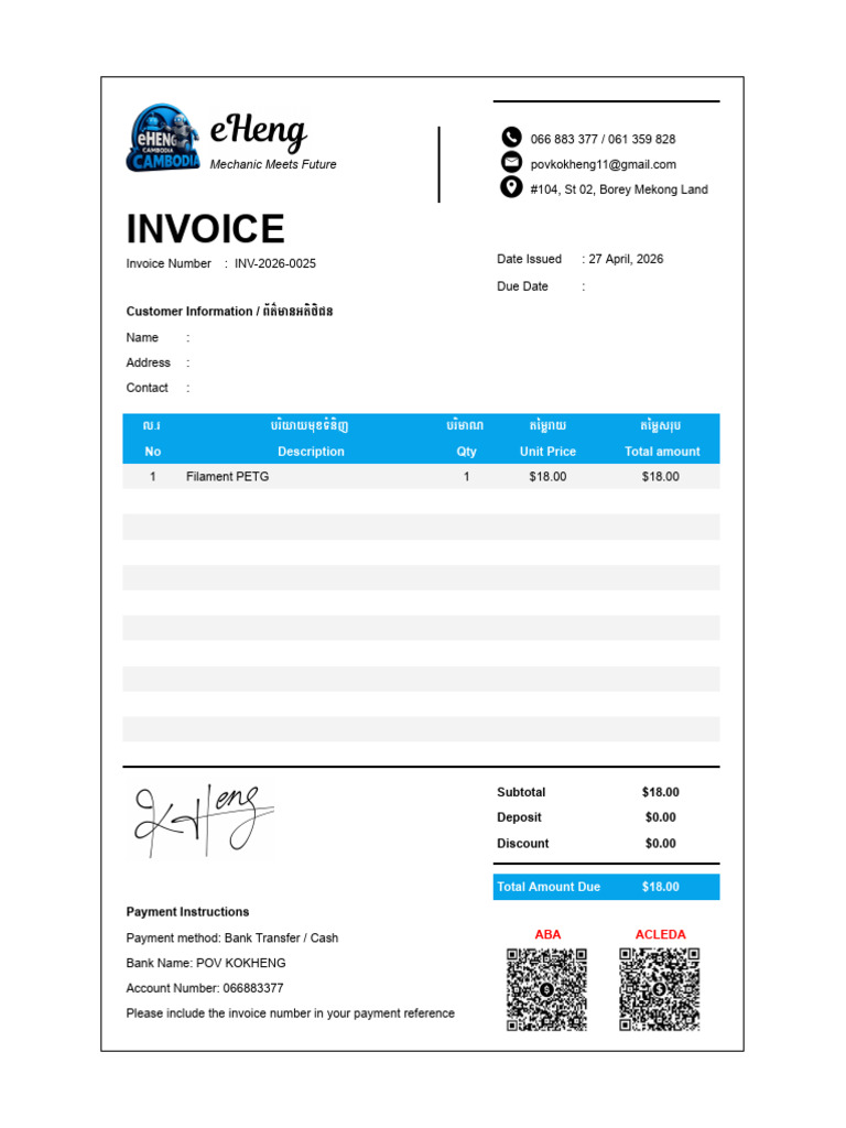 Kokheng INVOICE - Google Sheets | PDF