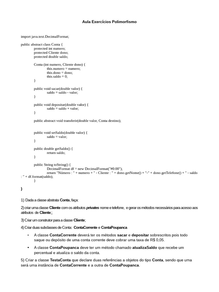 05-1 - Laboratorio Heranca e Polimorfismo Com Classe Conta | PDF ...