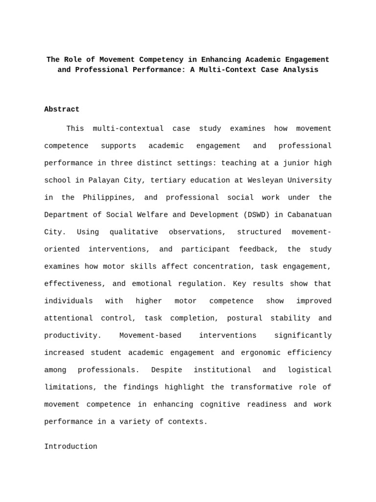 The Role of Movement Competency in Enhancing Academic Engage (1) | PDF ...
