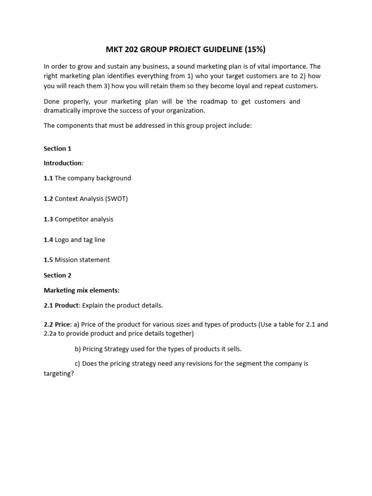 Mkt 202 Group Project Guideline_latest | PDF | Marketing | Social Media