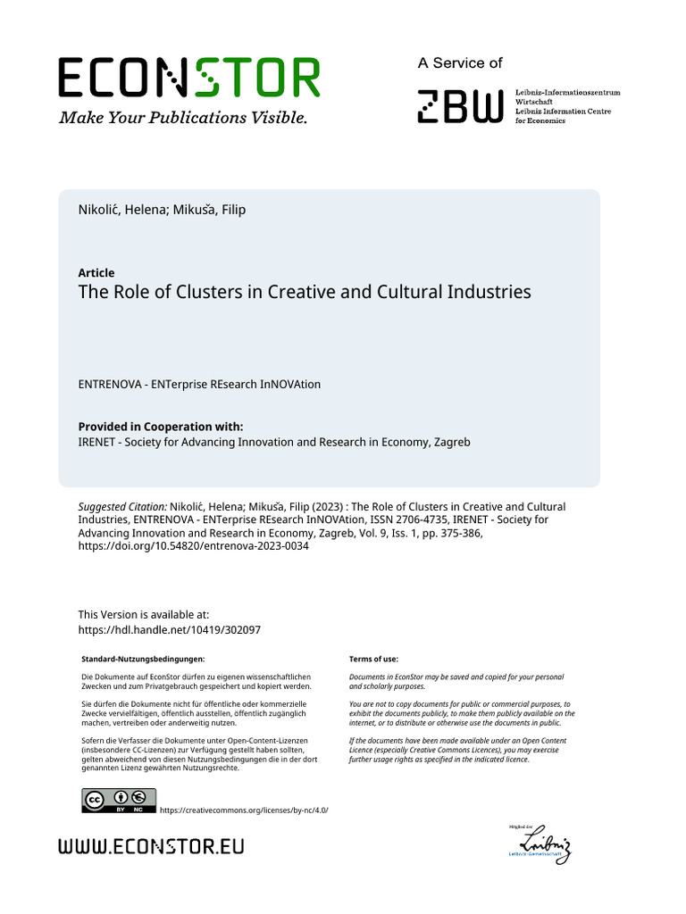 The Role of Clusters in Creative and Cultural Industries | PDF ...