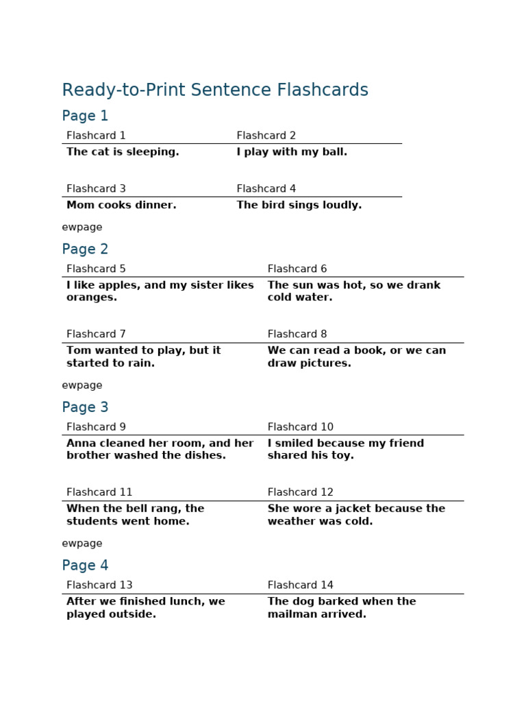 Flashcards Sentence Types A4 | PDF