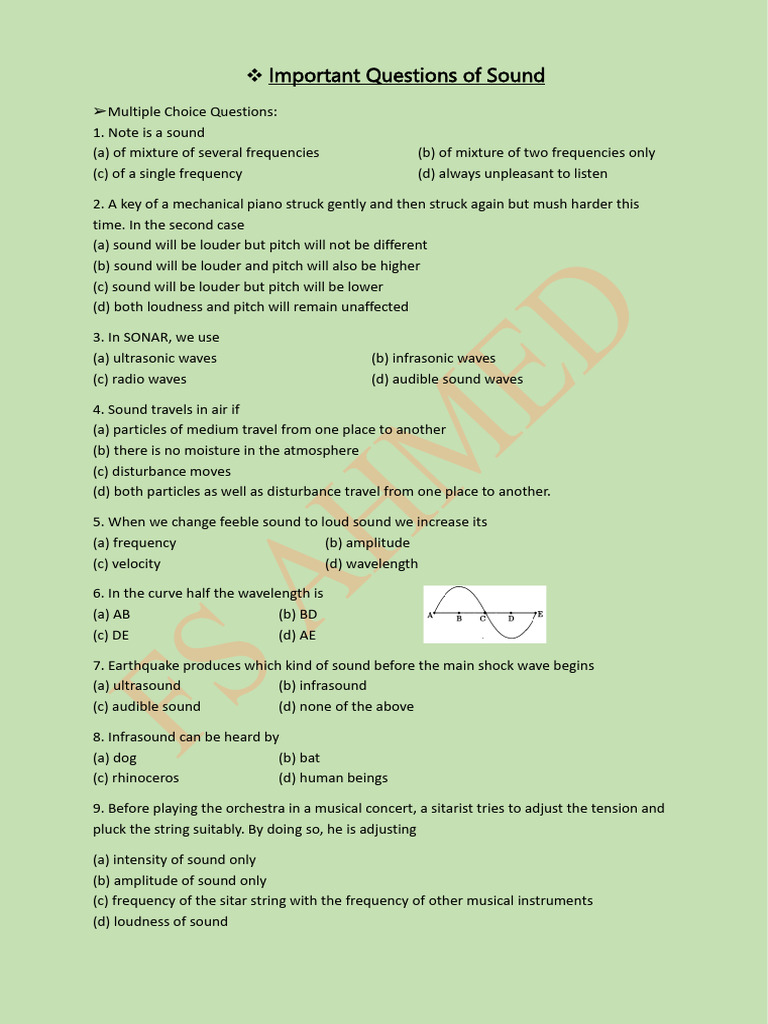 Important Questions of Sound1 | PDF | Sound | Waves