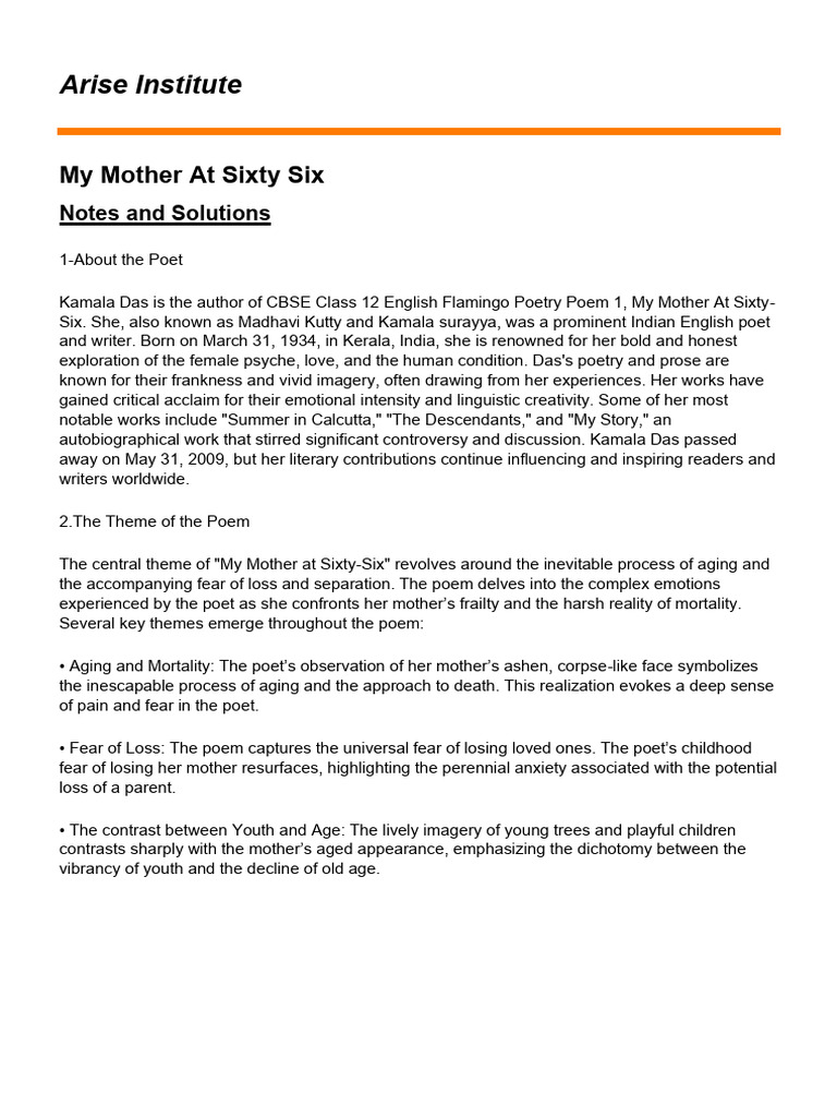 Notes of My Mother at 66 | PDF | Poetry | Psychology