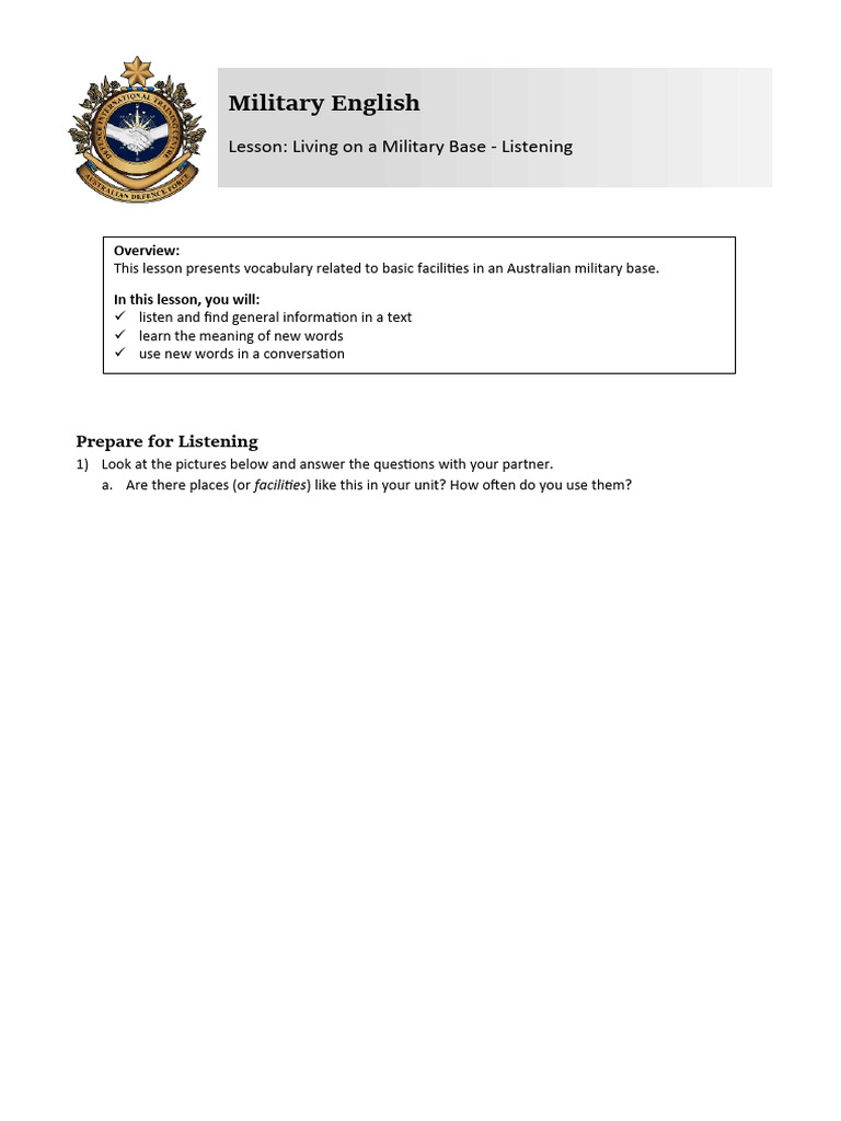 Mil Eng - Lesson - Living on a Military Base - Students copy | PDF