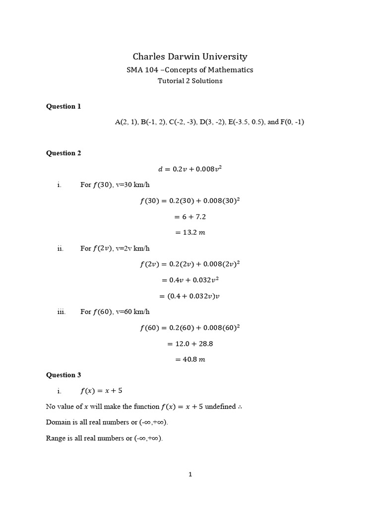 SMA104 Tutorial 2 - Solutions | PDF | Algebra | Mathematical Analysis