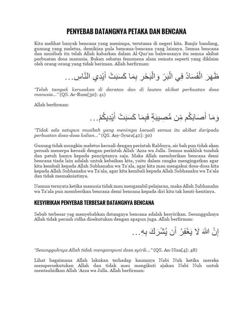 Ceramah Penyebab Datangnya Petaka Dan Bencana | PDF