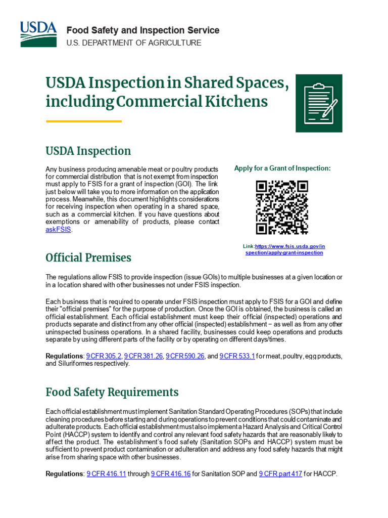 USDA Inspection GOI Commercial Kitchen Brochure 1 | PDF | Food Industry ...