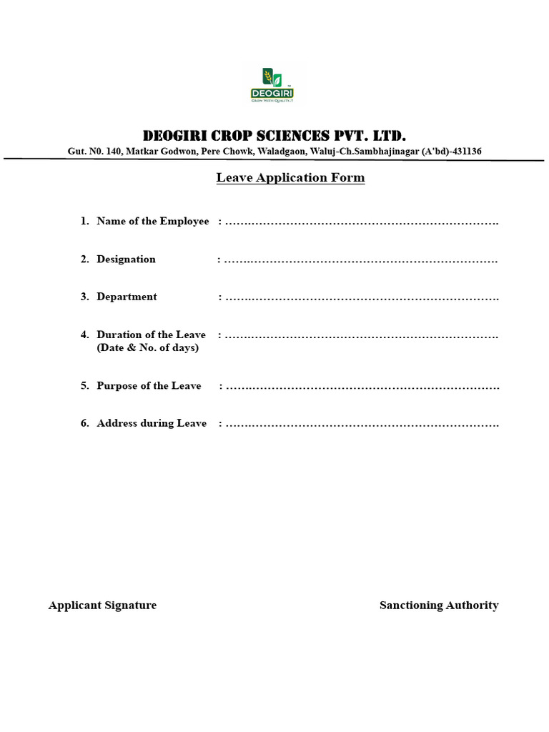 Leave Application Format | PDF