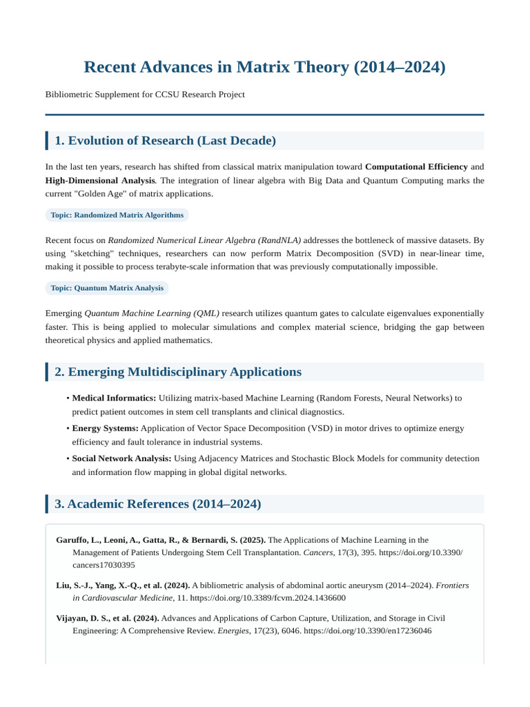 Recent Matrix Research 2014-2024 | PDF | Matrix (Mathematics) | Machine ...