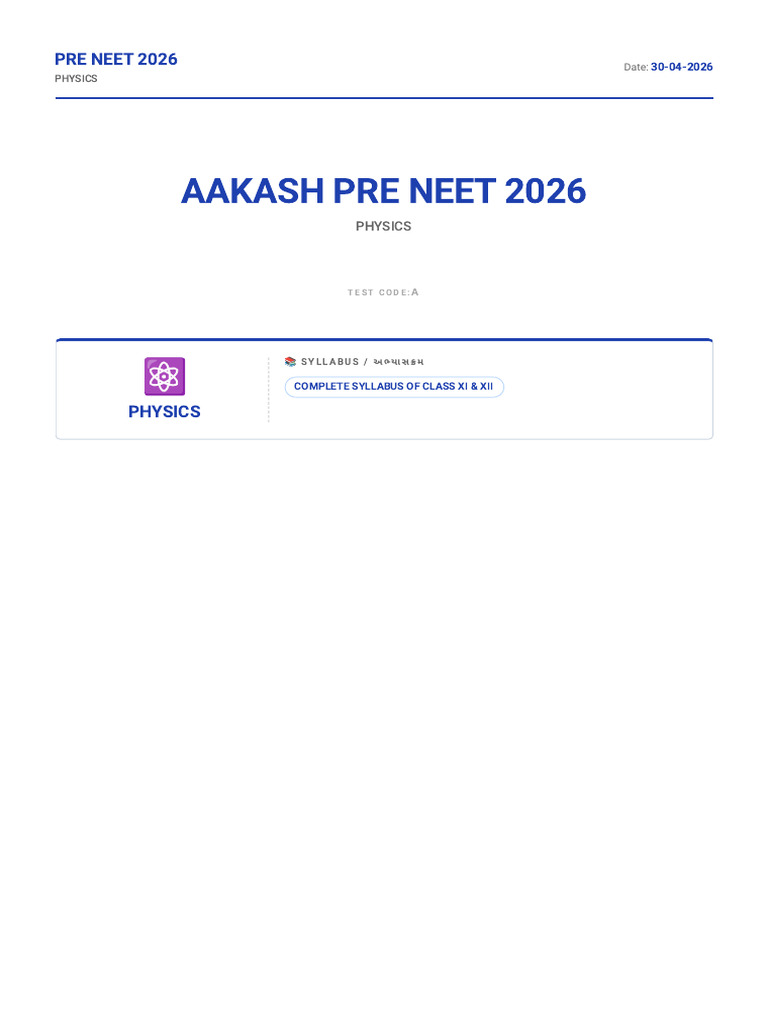 Cbt Mock Test - Aakash Pre Neet 2026 | PDF