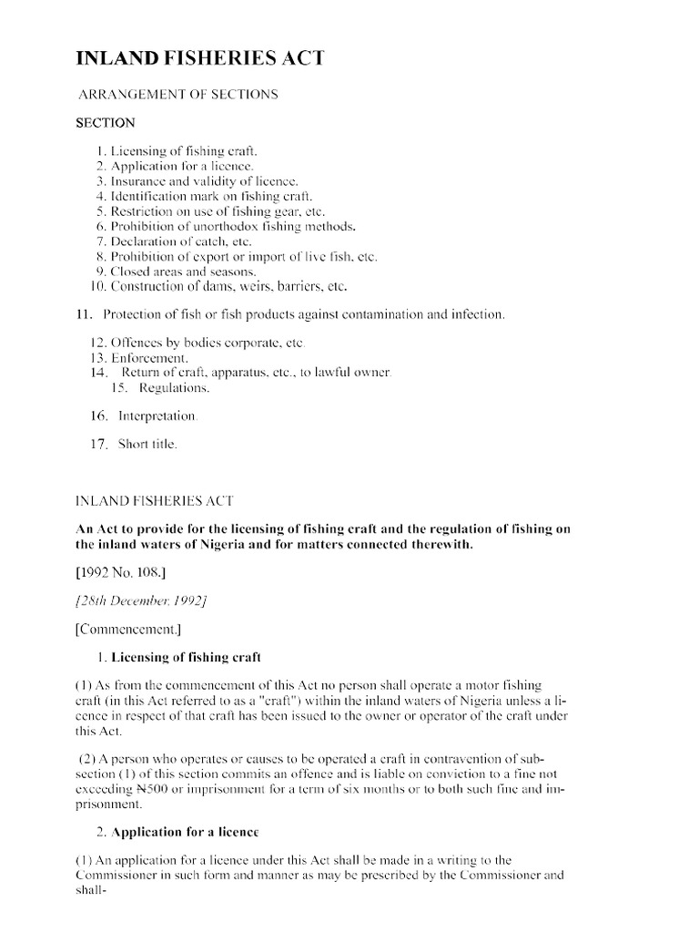 Inland Fisheries Act,1992 | PDF