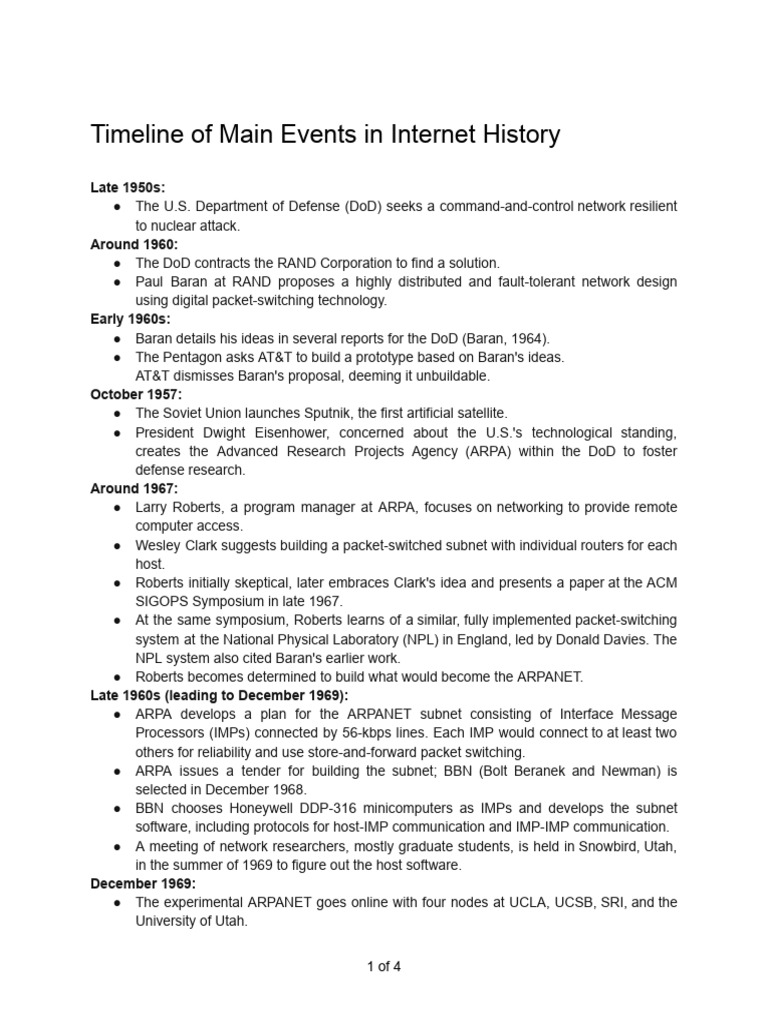 Timeline of Main Events in Internet History | PDF | Packet Switching ...