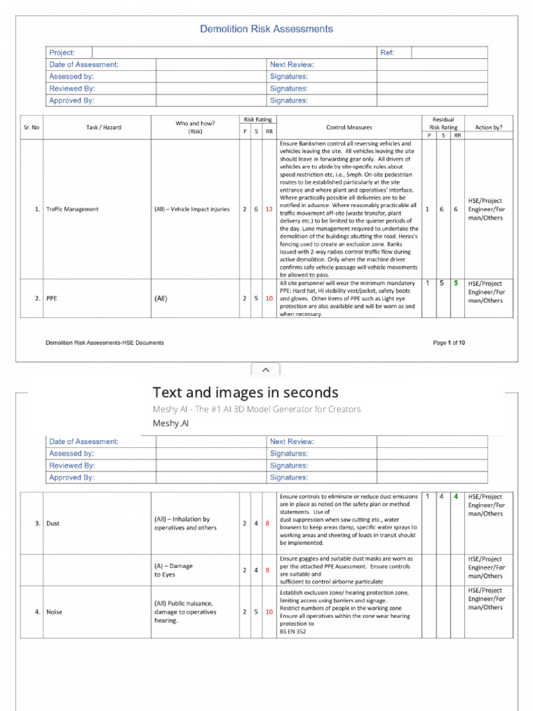 Demolition Risk Assessment - Safety Measures | PDF